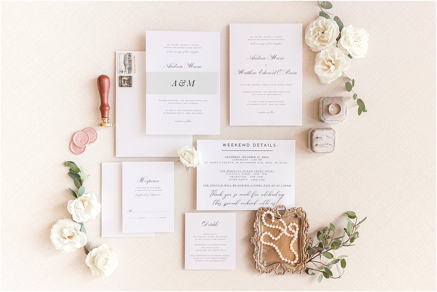 invitation suite for fall wedding at the Berkeley Oceanfront Hotel