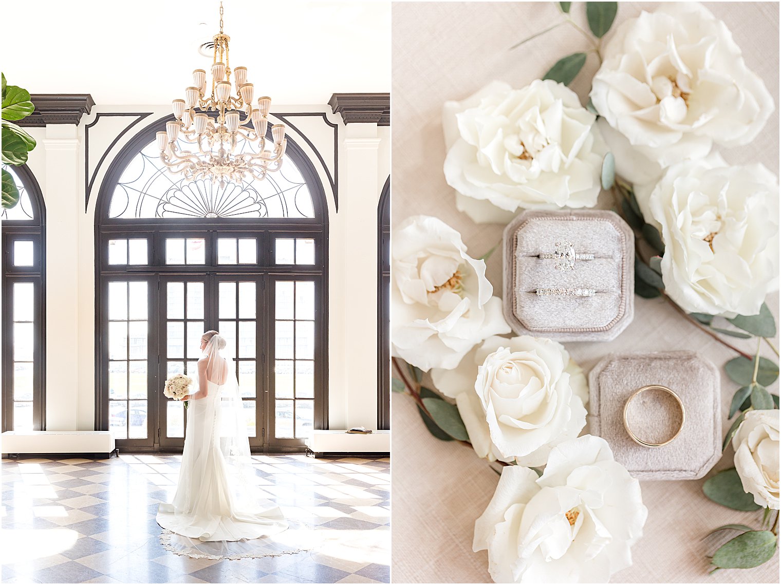 bride poses by window inside the Berkeley Oceanfront Hotel