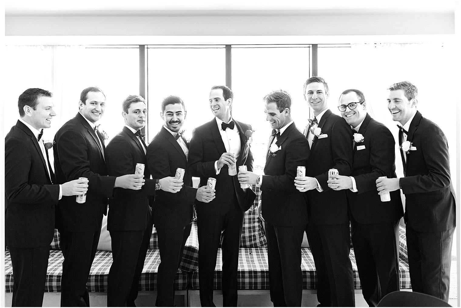 groomsmen toast drink during prep at The Asbury Hotel
