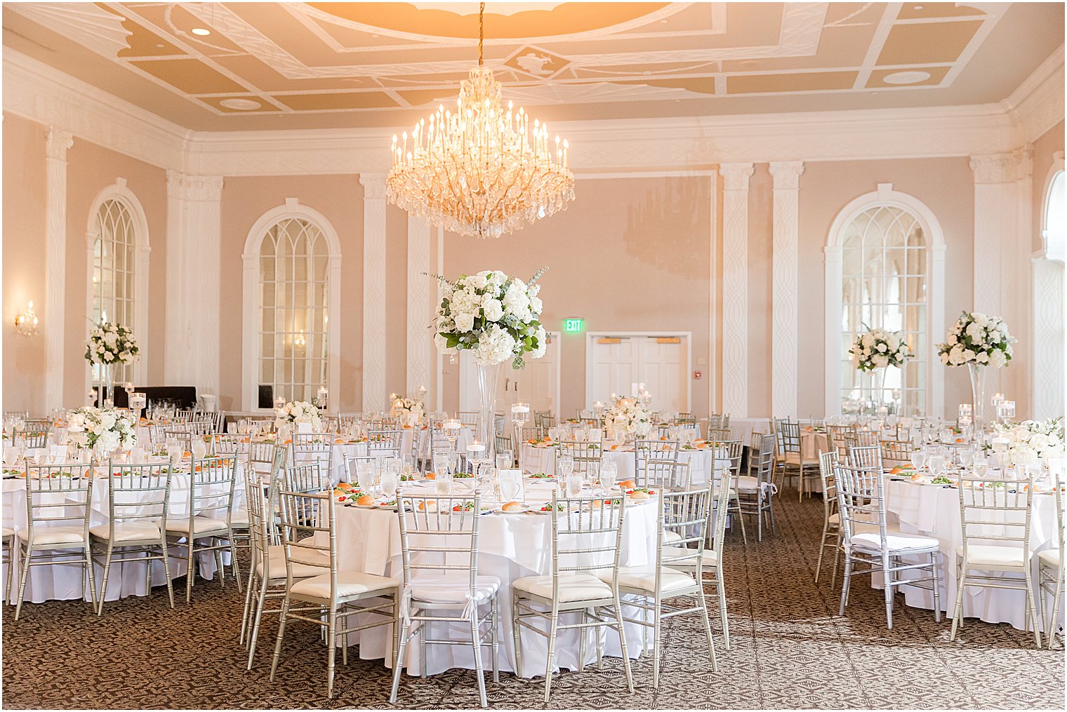 the Berkeley Oceanfront Hotel wedding reception with ivory and gold details 