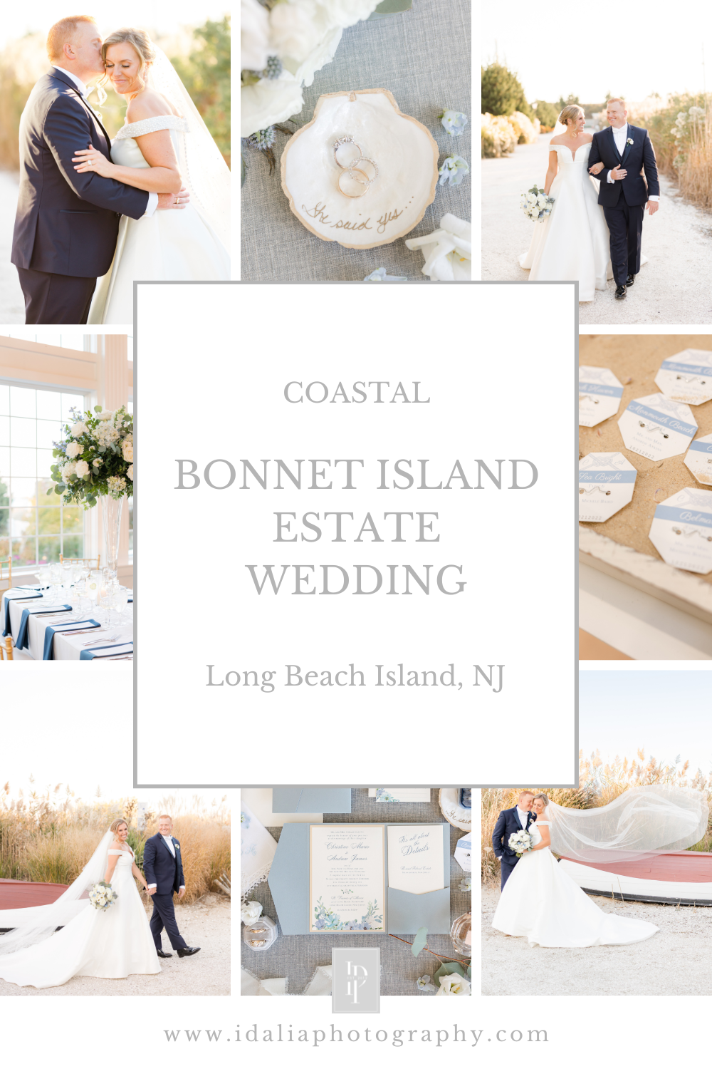 Elegant costal Bonnet Island Estate Wedding with shades of blue details photographed by LBI wedding photographer Idalia Photography.