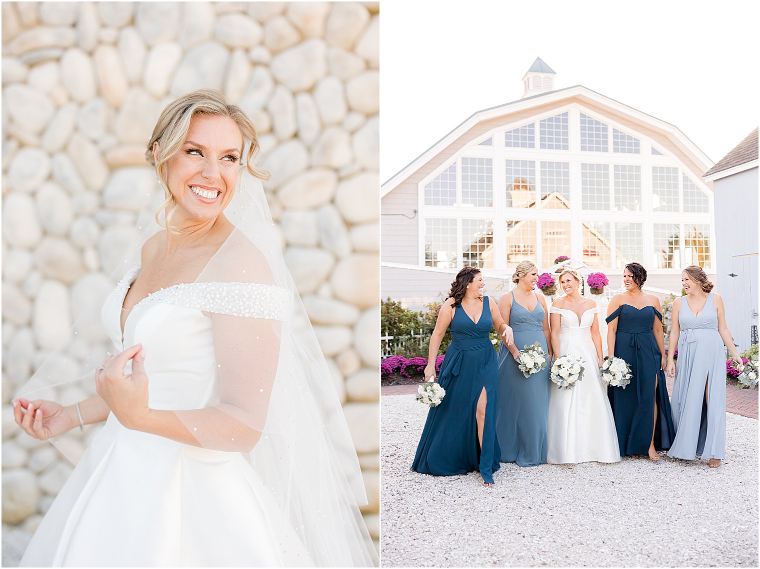 bride smiles against stone wall at Bonnet Island Estate