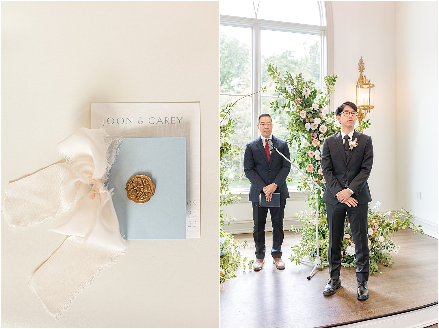 groom waits at alter for bride in Park Chateau Estate chapel