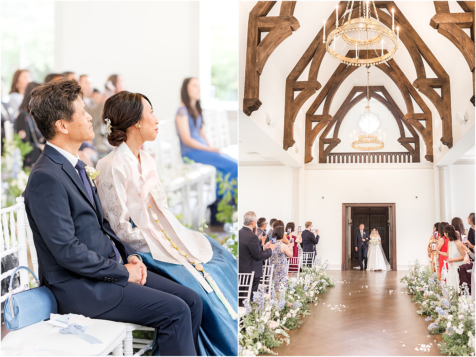 family watches wedding ceremony in Park Chateau chapel