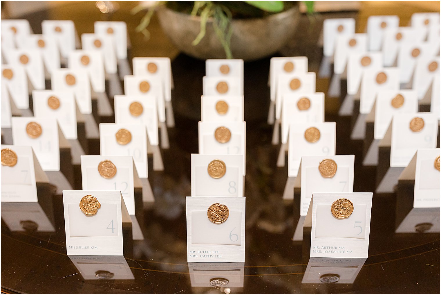 seating cards with gold wax seal