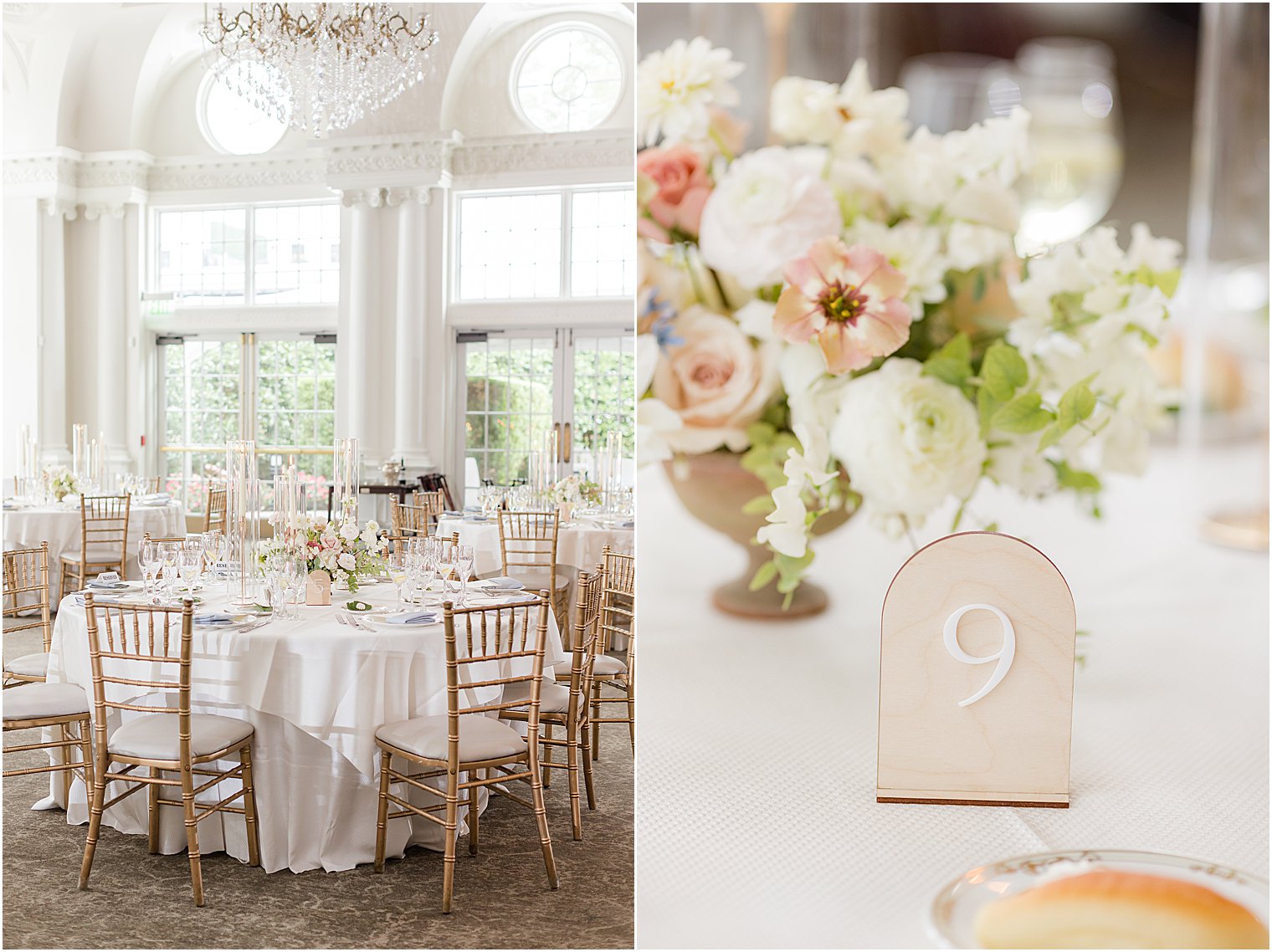 Park Chateau Estate wedding reception with pink and white flowers