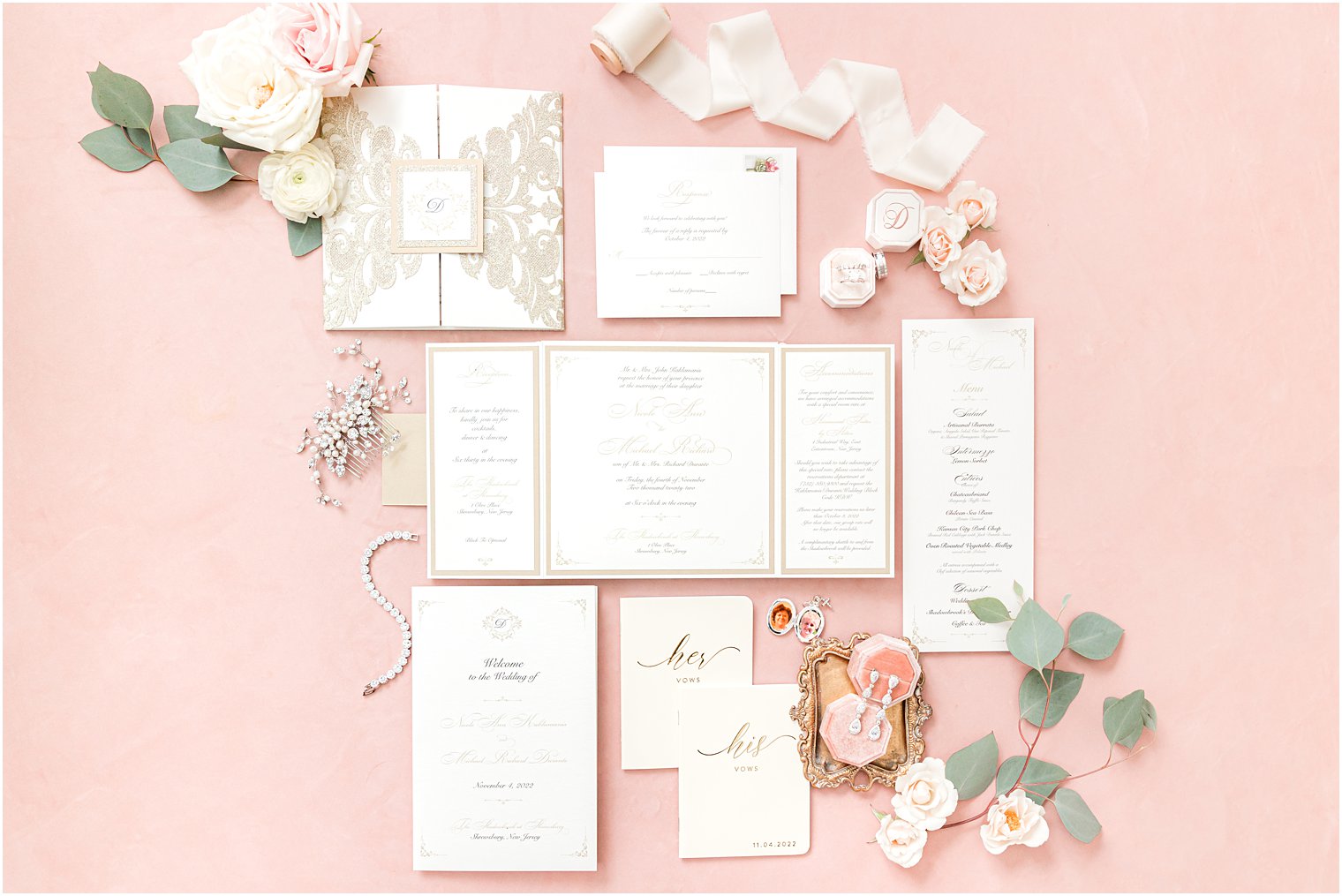 classic invitation suite for wedding day at Shadowbrook at Shrewsbury