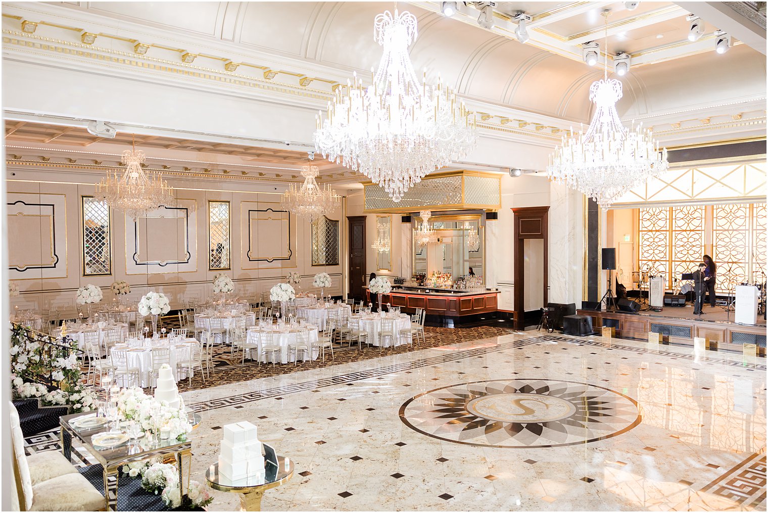 ballroom at Shadowbrook at Shrewsbury with black and gold details 