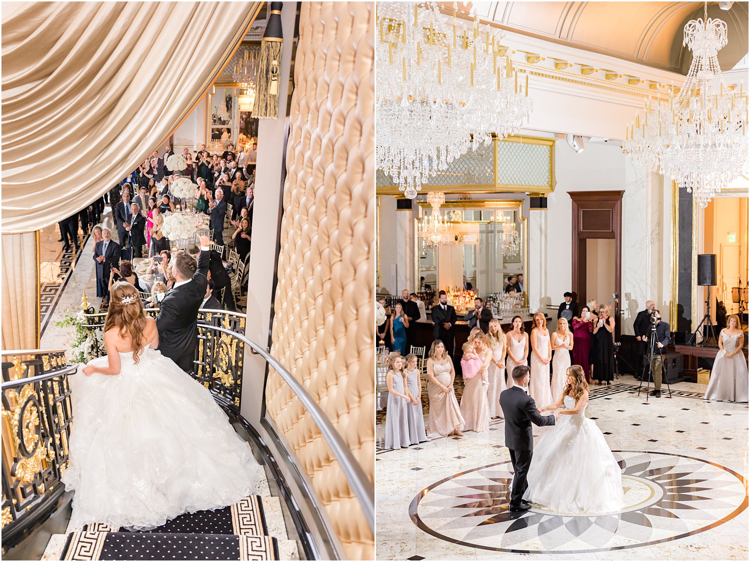 bride and groom enter wedding reception at Shadowbrook at Shrewsbury