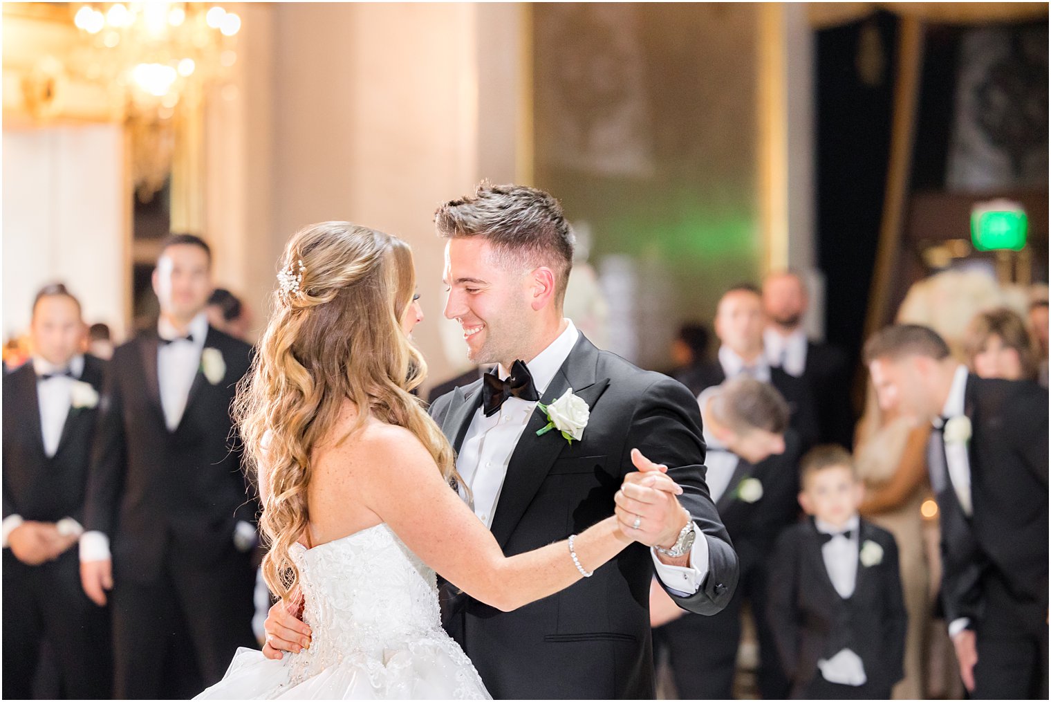 bride and groom dance in ballroom at Shadowbrook at Shrewsbury