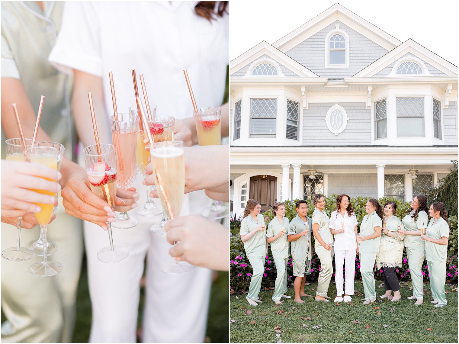 bride poses with bridal party in Spring Lake Heights NJ