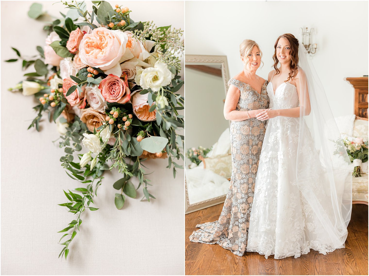 bride poses with mother before Spring Lake Heights NJ wedding 