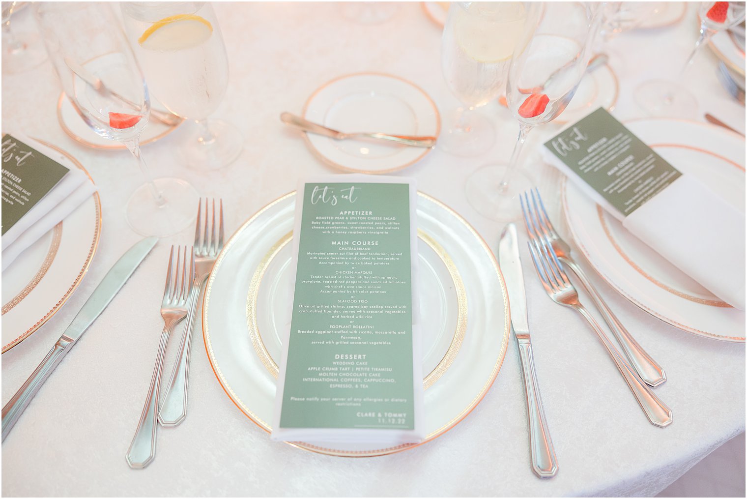 place setting with sage green menu card 