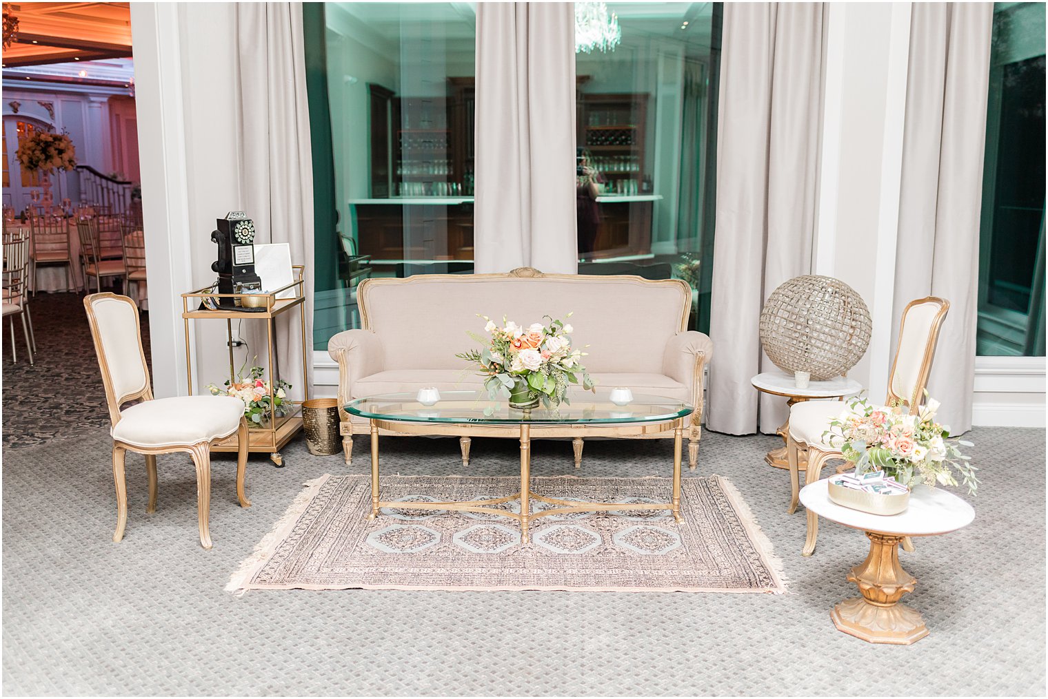 seating area inside The Mill Lakeside Manor with audio guest book