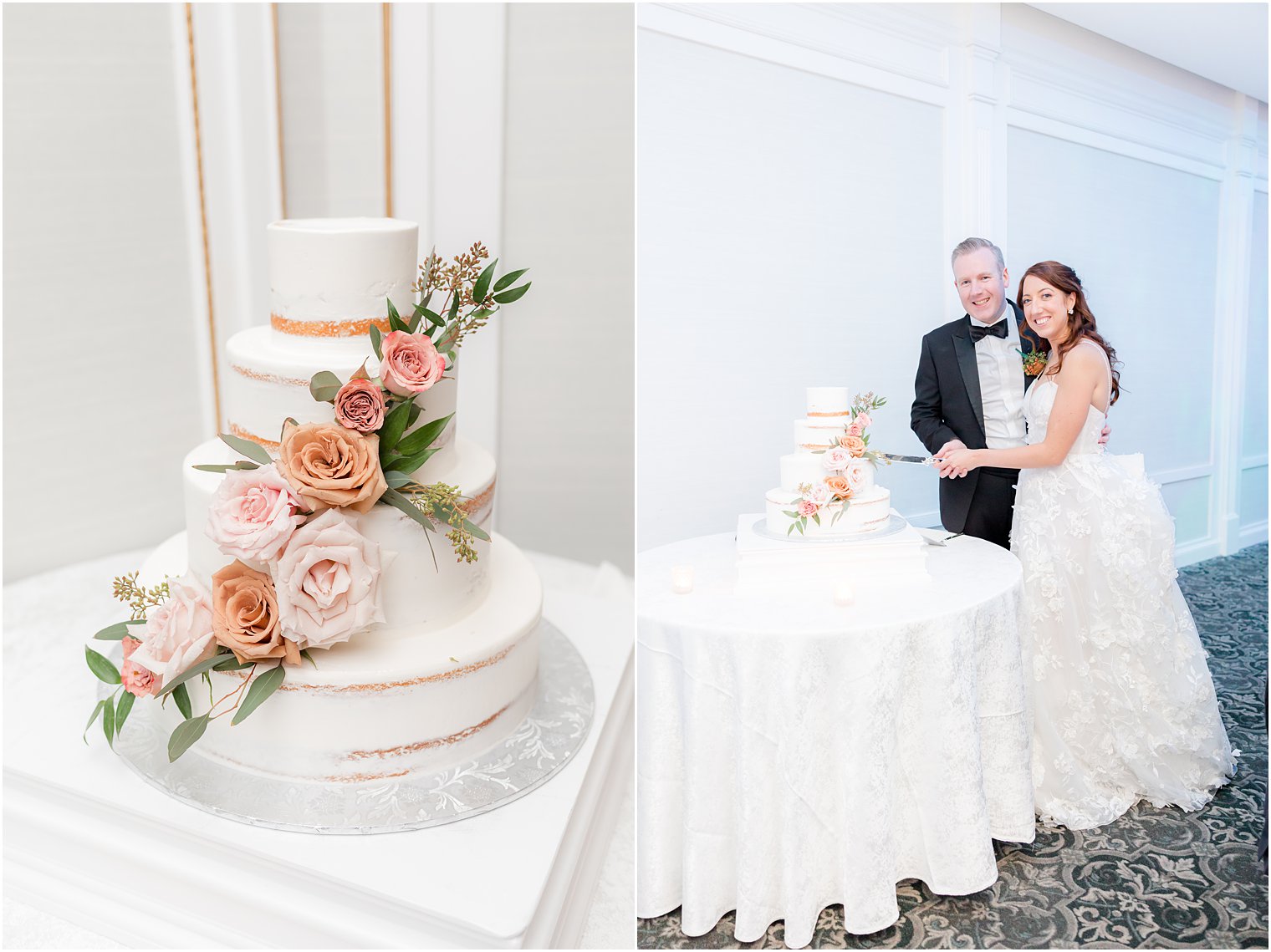 bride and groom cut tiered wedding cake at The Mill Lakeside Manor 