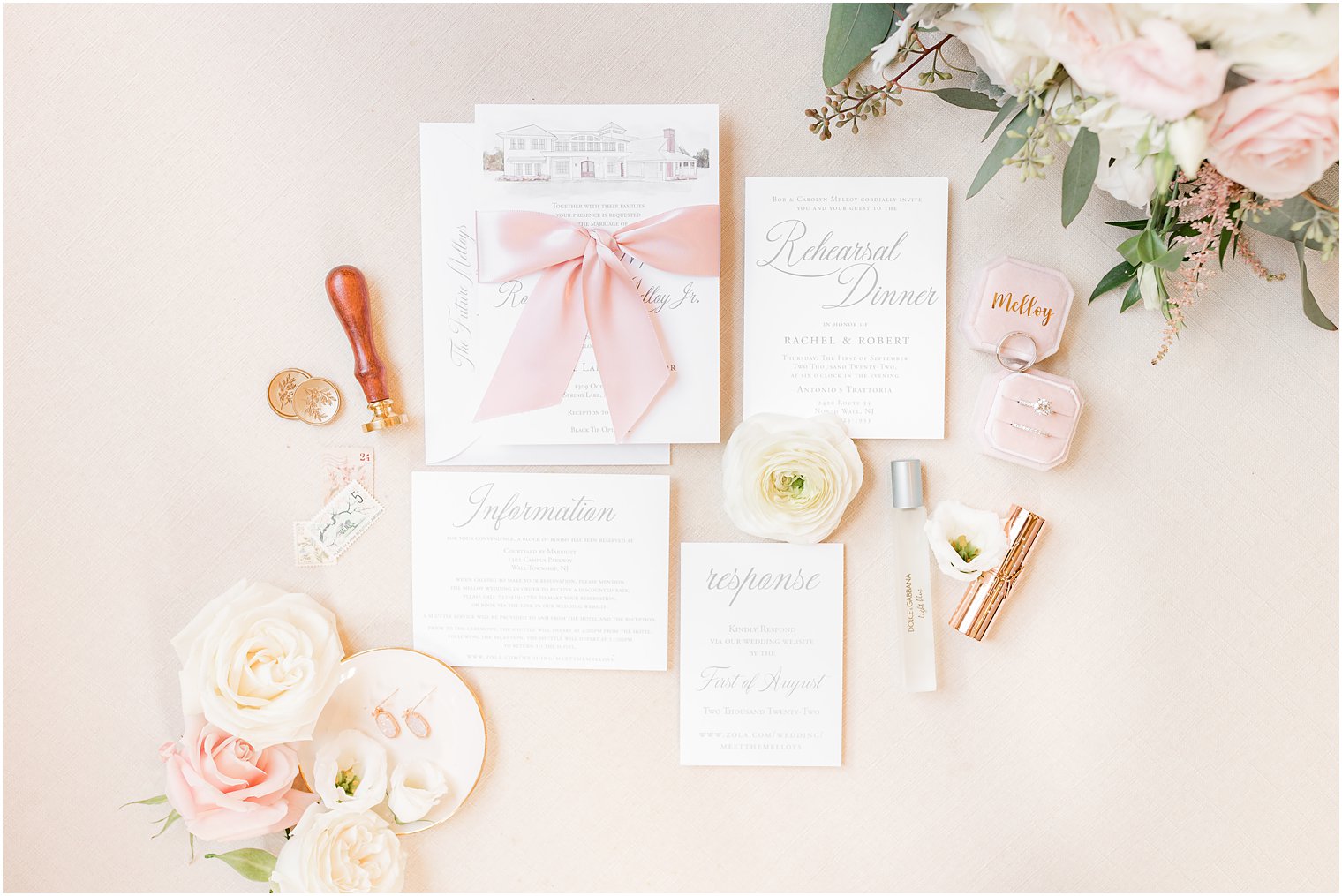 fall invitation suite with pink and white details by Suite Scape Design