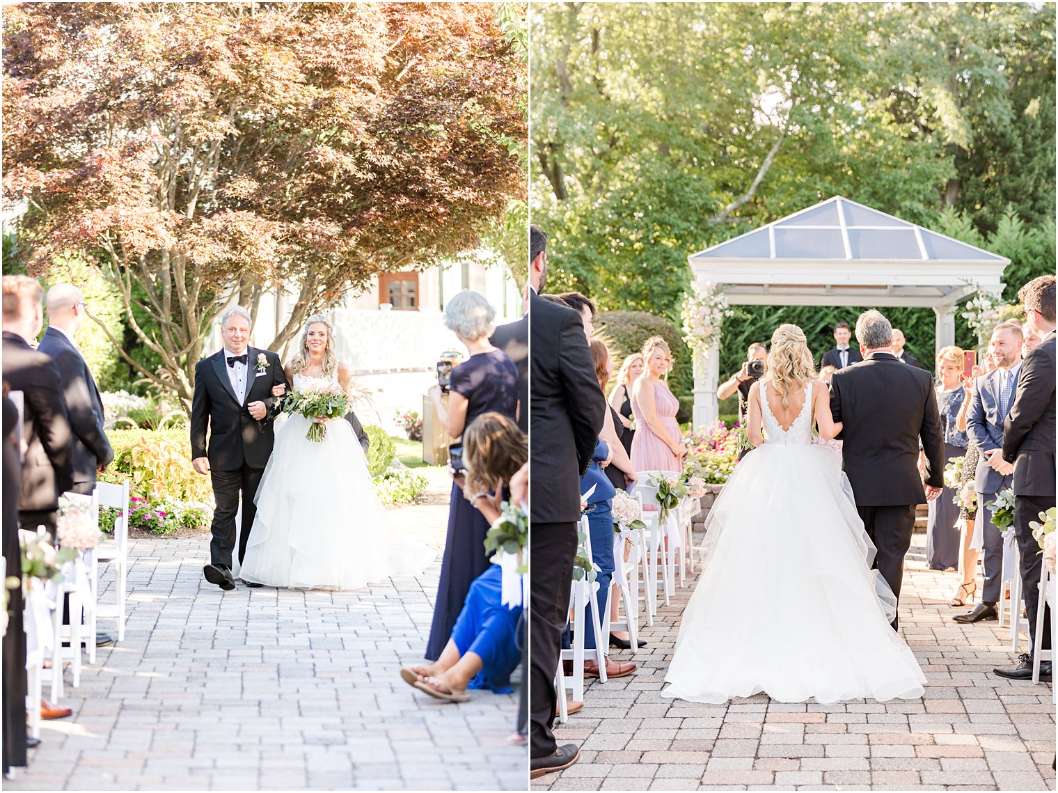 bride walks down aisle at The Mill Lakeside Manor with dad