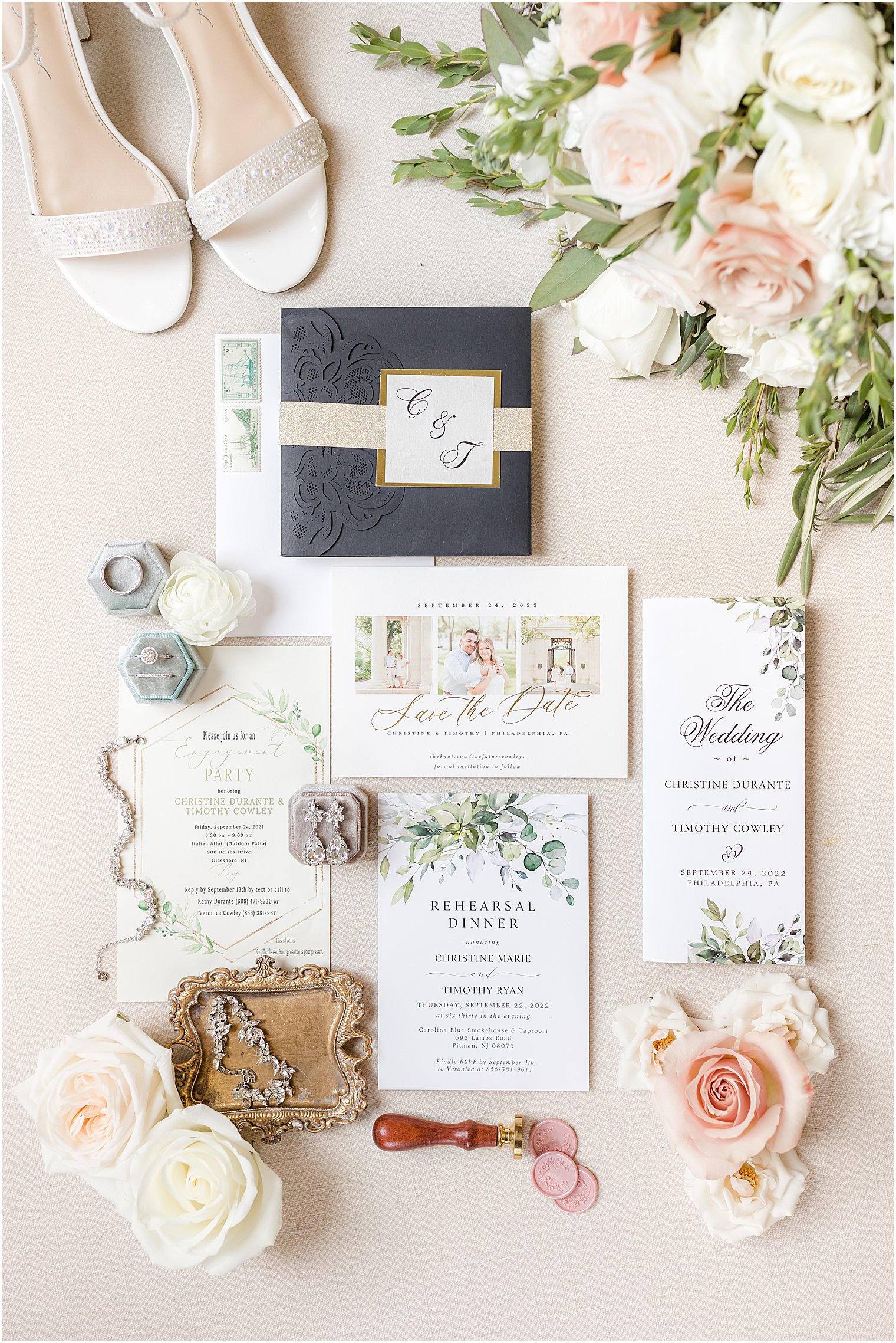 classic fall wedding invitation suite with navy accents