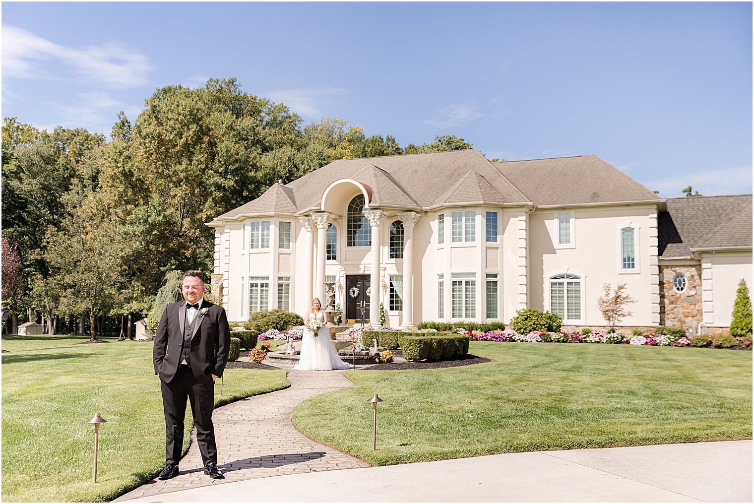 groom waits for bride outside parents' home in Philly PA