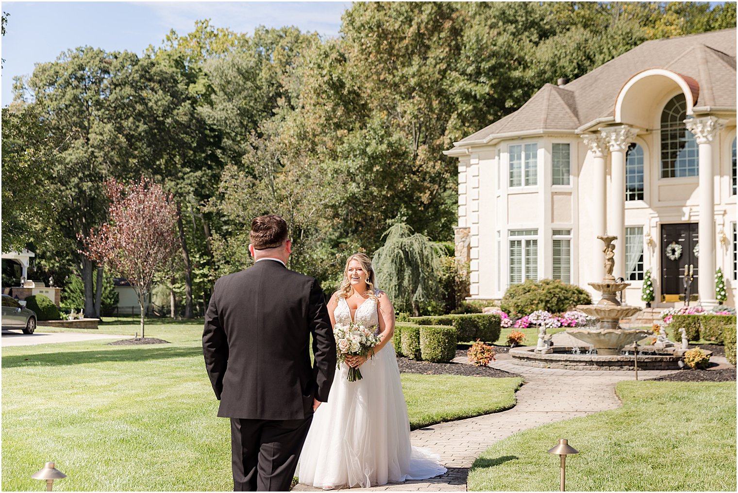 bride walks to groom for first look