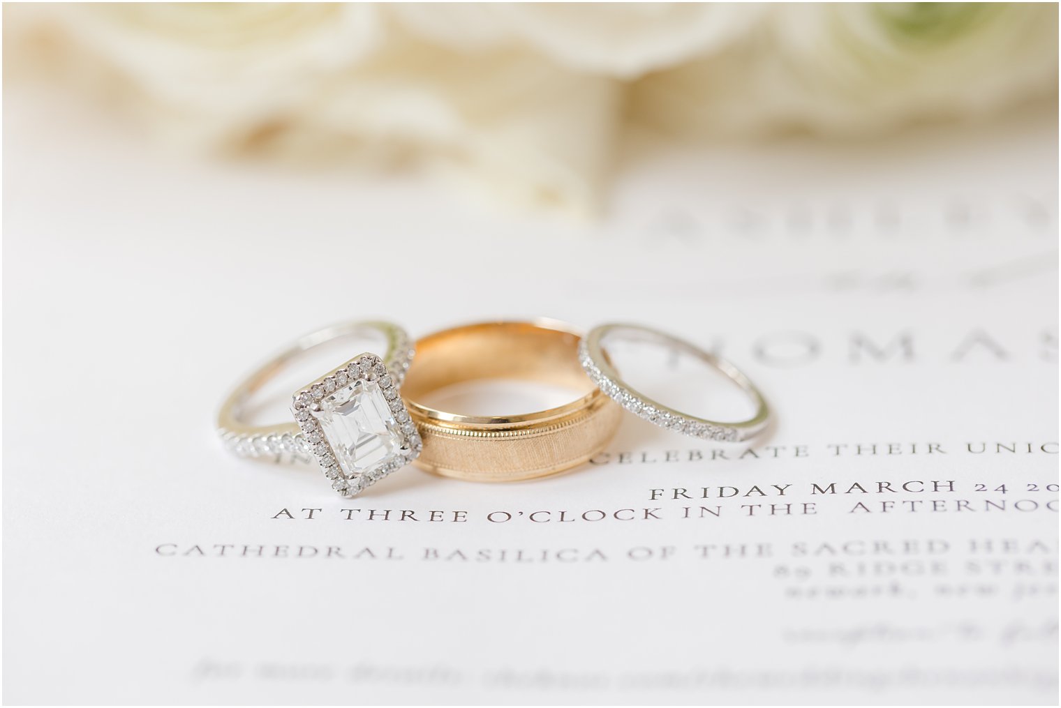wedding rings on invitation suite for summer wedding 