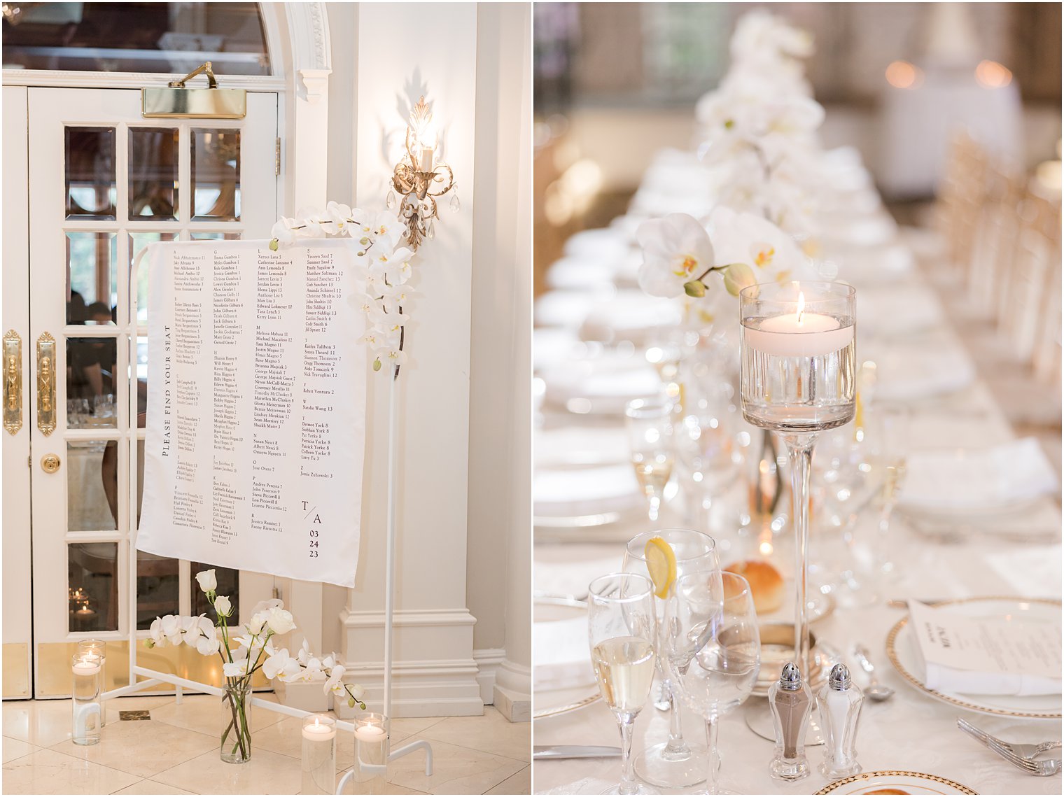 wedding reception with gold and white details at Nanina's in the Park