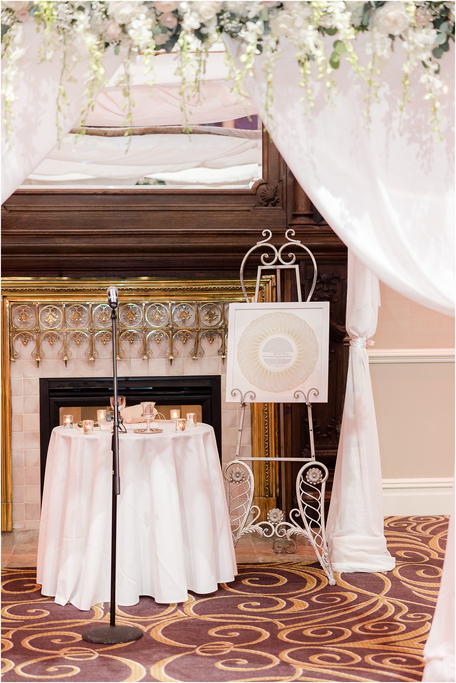 ceremony site inside the Palace at Somerset Park with Ketubah and canopy 