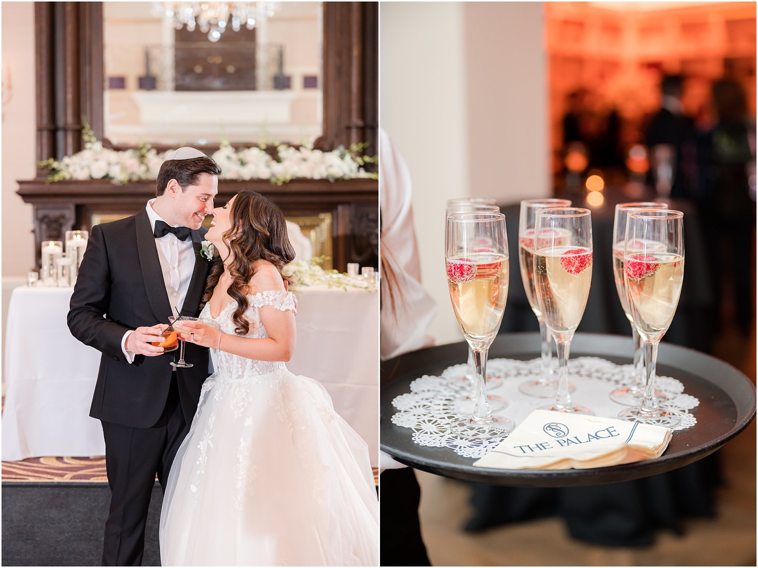 bride and groom kiss by bar at the Palace at Somerset Park