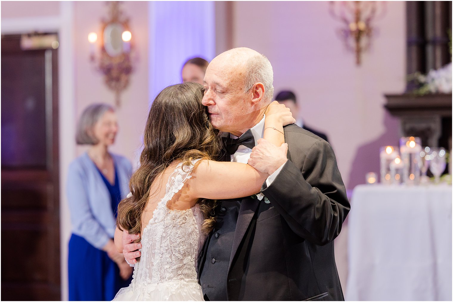 dad hugs bride during dance at the Palace at Somerset Park