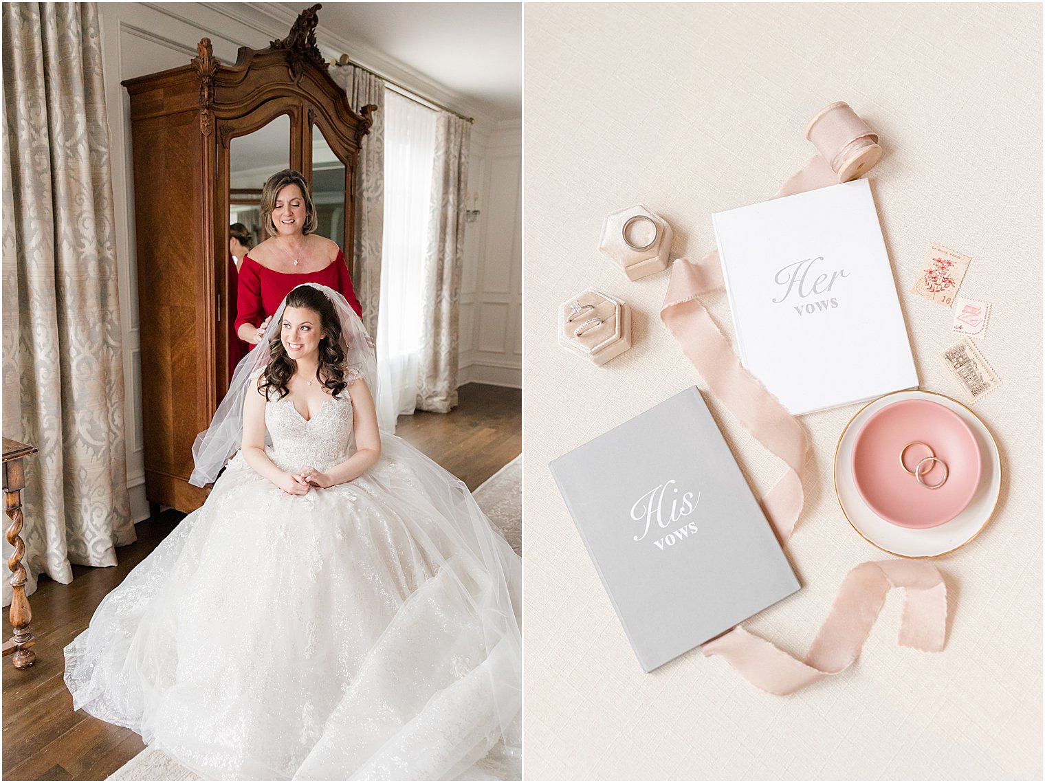 mother helps bride place veil in suite at Park Savoy Estate