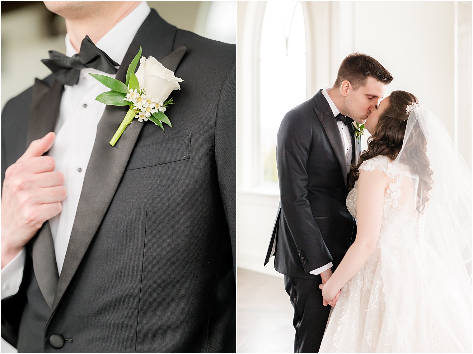 bride and groom kiss in chapel at Park Savoy Estate