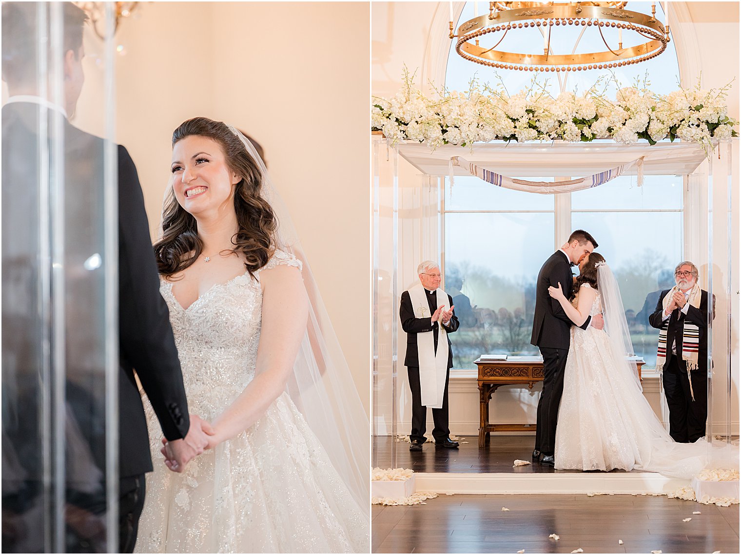 bride and groom kiss under chuppah during chapel at Park Savoy Estate