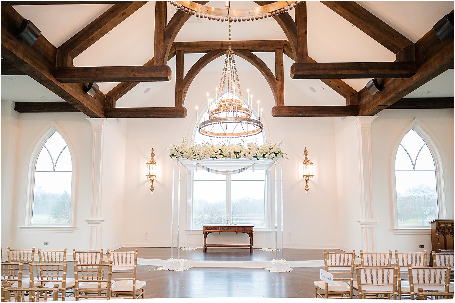 chapel at Park Savoy Estate with chuppah covered in white roses 
