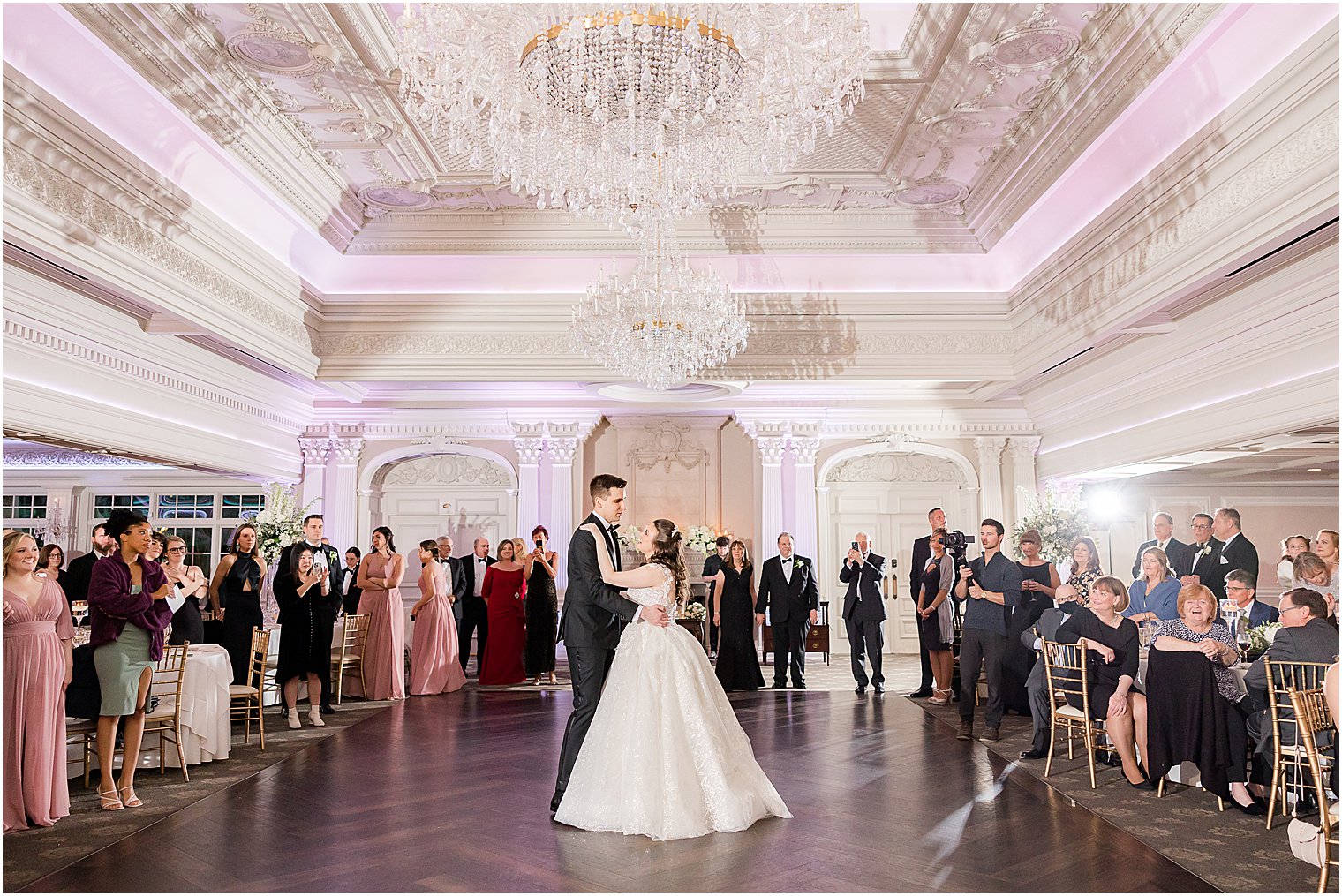 first dance for bride and groom in ballroom at Park Savoy Estate