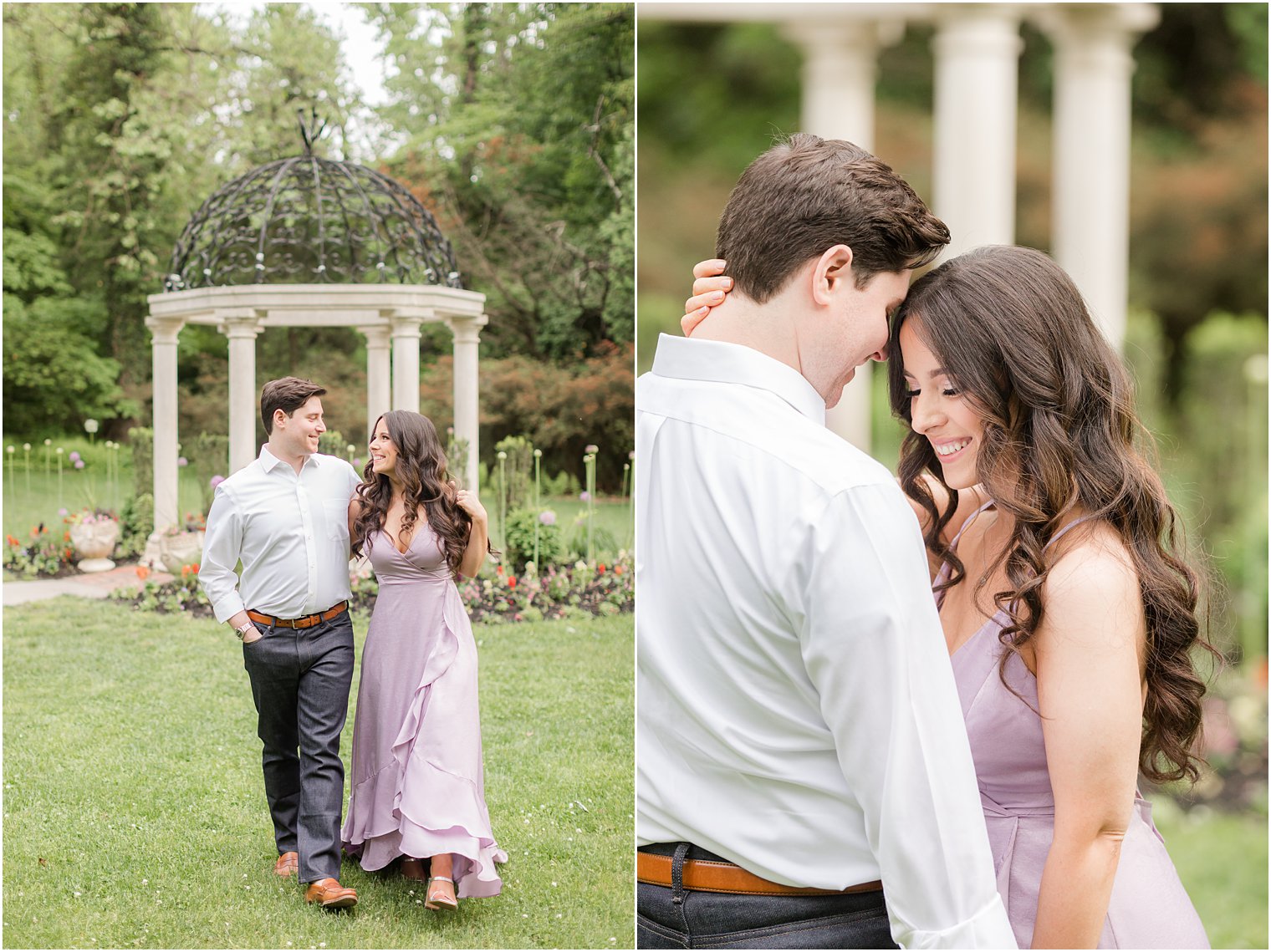 woman holds back of man's neck leaning against his chest 