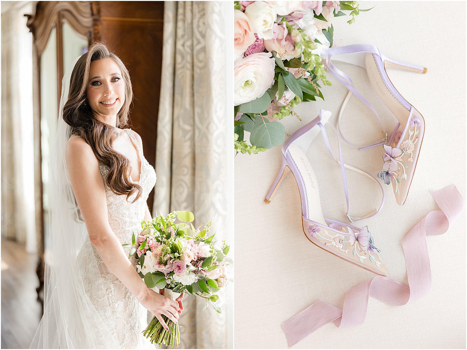 bride holds bouquet by window at Park Savoy Estate