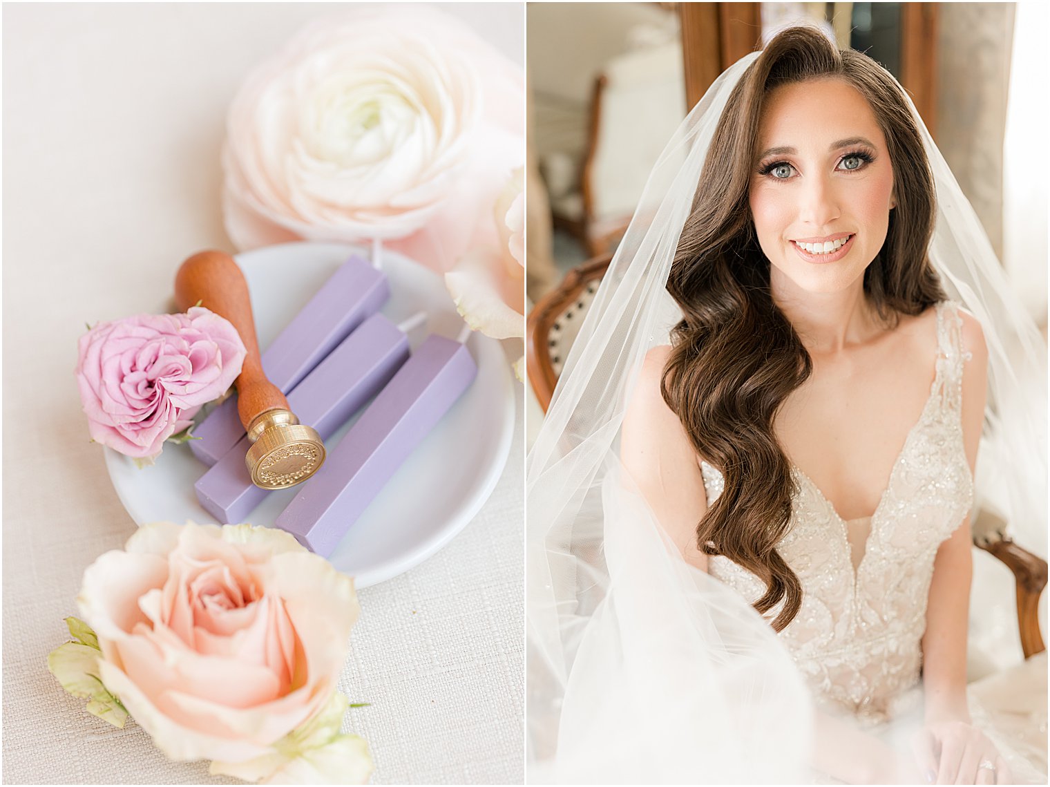 bride sits with veil around shoulders in suite at Park Savoy Estate