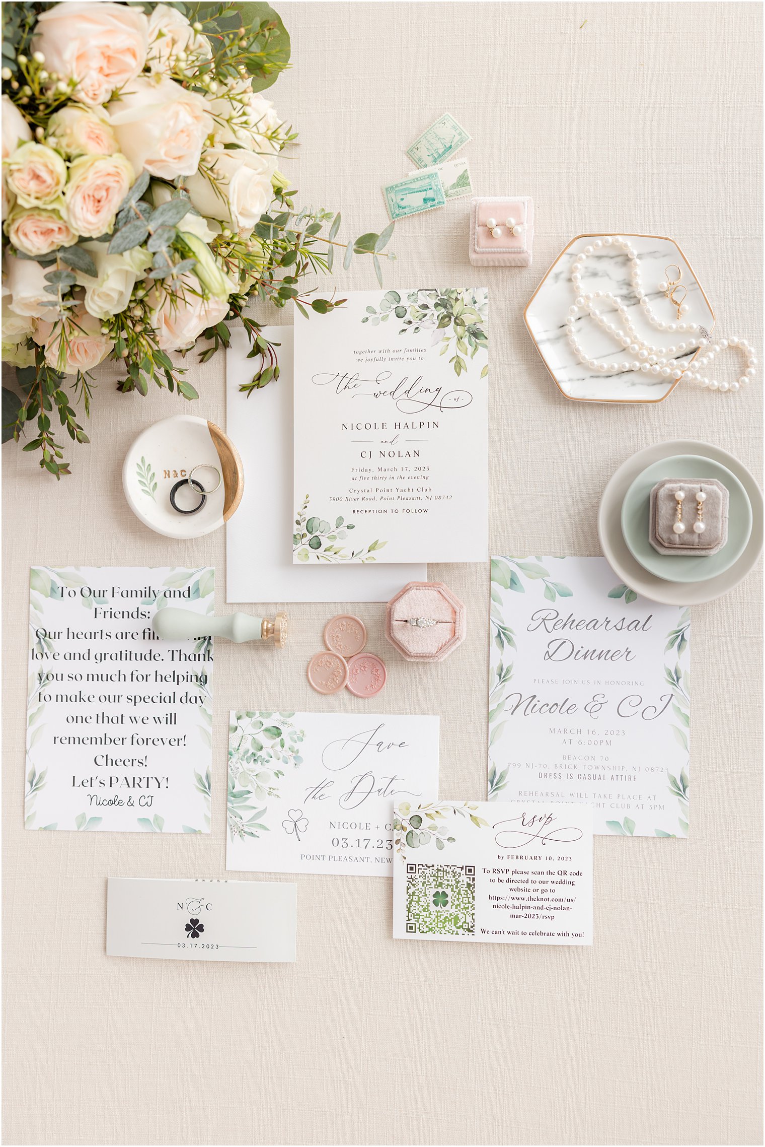 invitation suite with floral accents for springtime Crystal Point Yacht Club