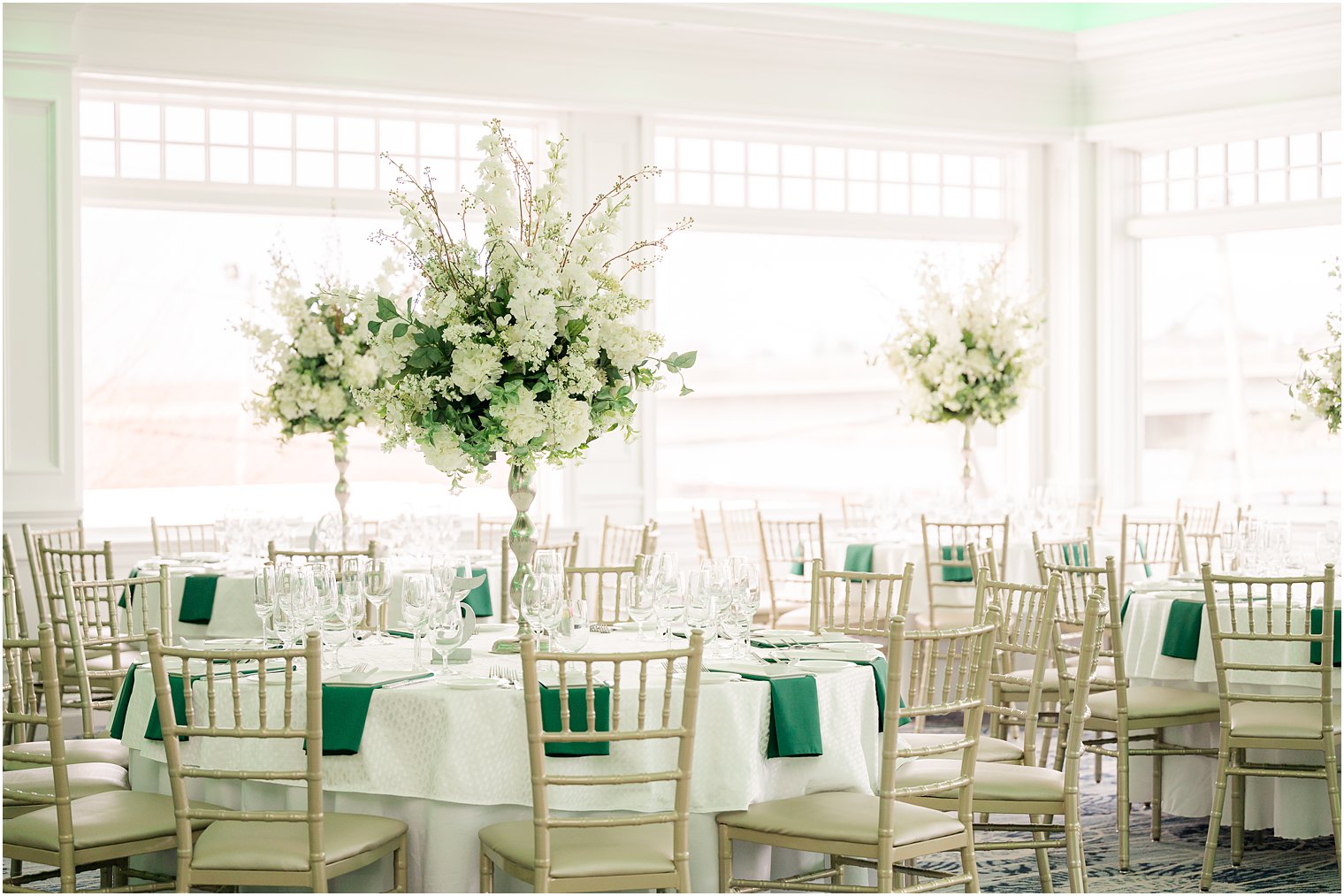 St. Patrick's Day Point Pleasant NJ wedding reception with white and green details 