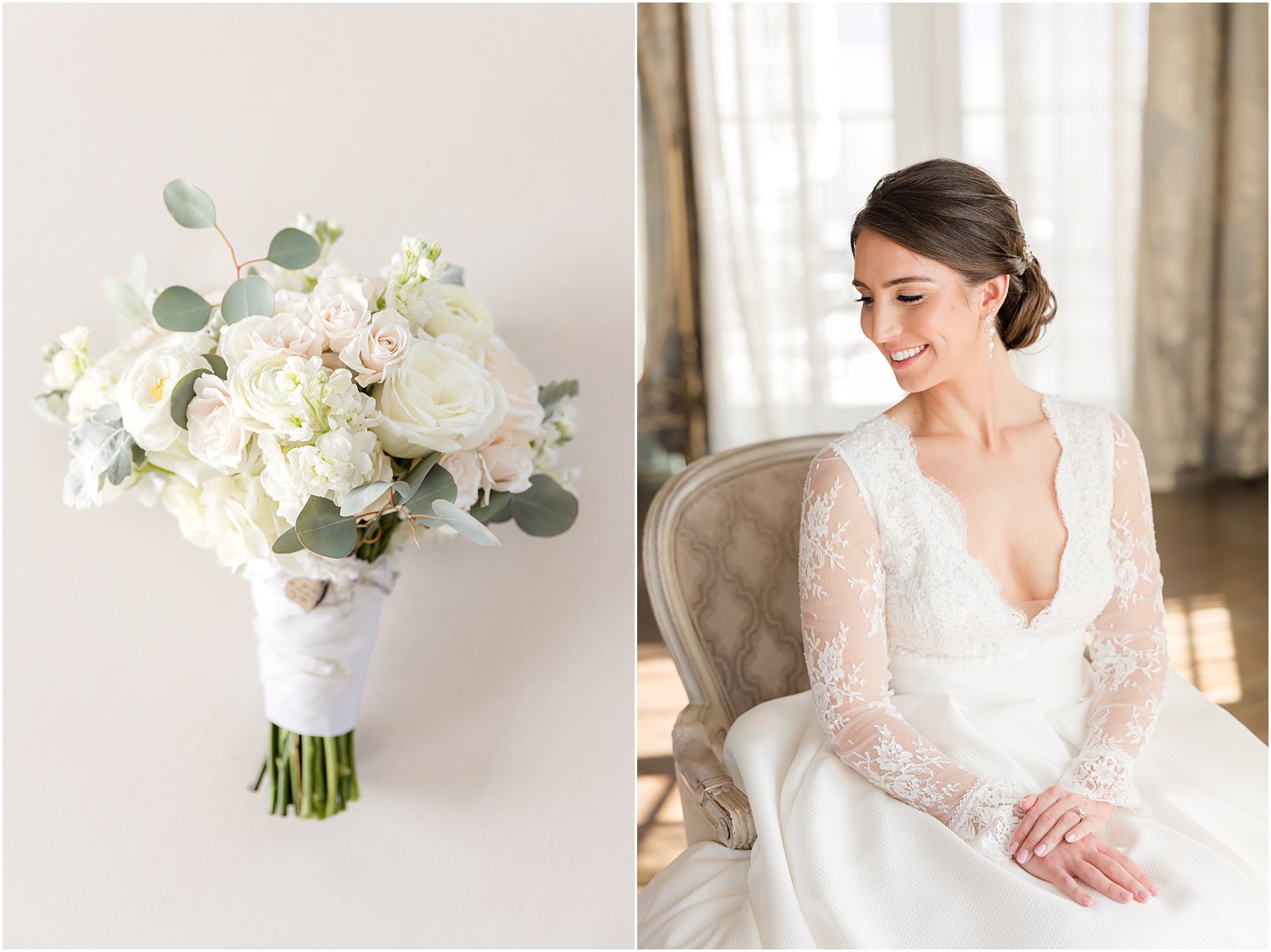 bride sits on ivory chair in suite at Park Chateau Estate 