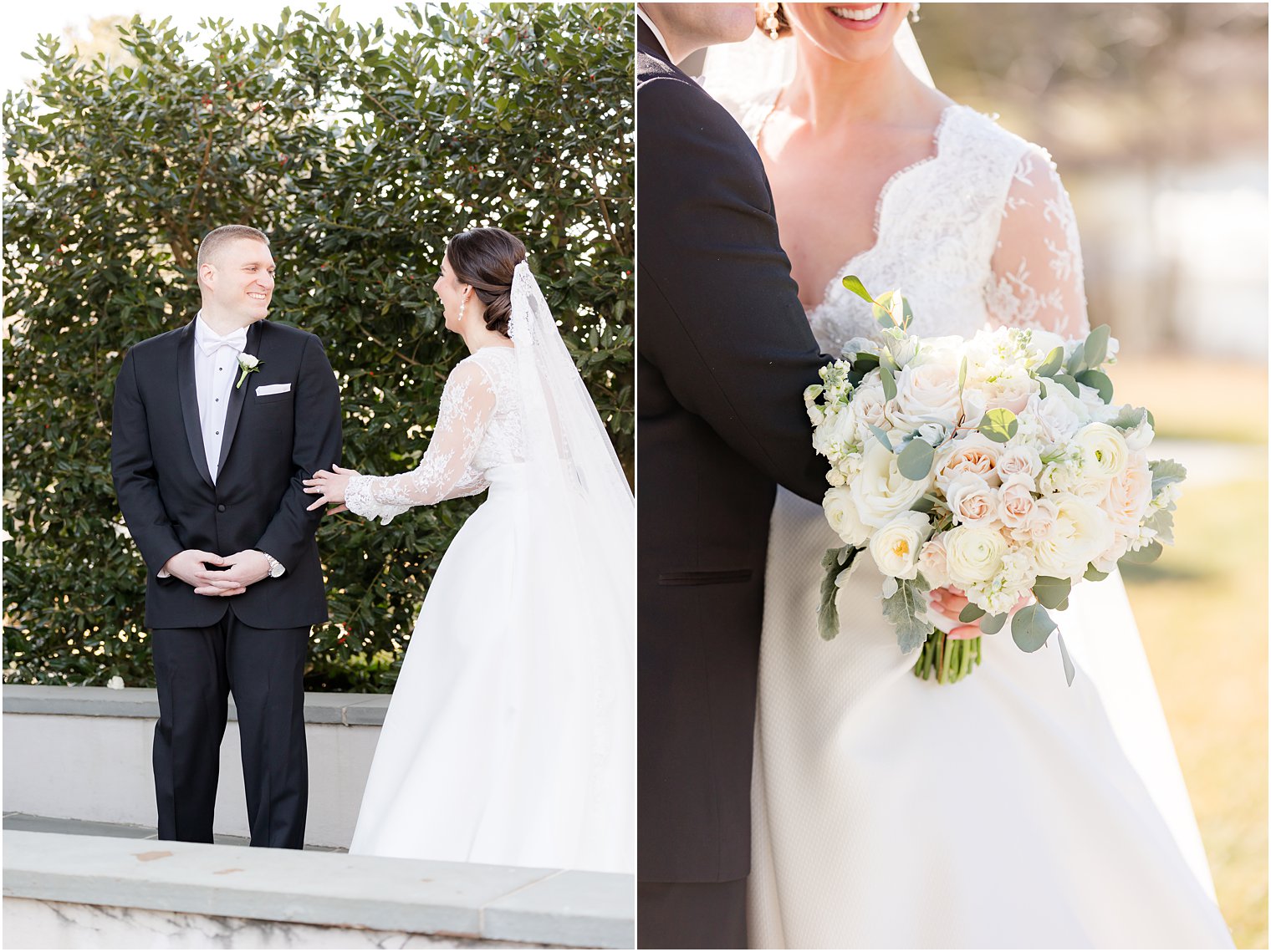 groom turns to look at bride during first look