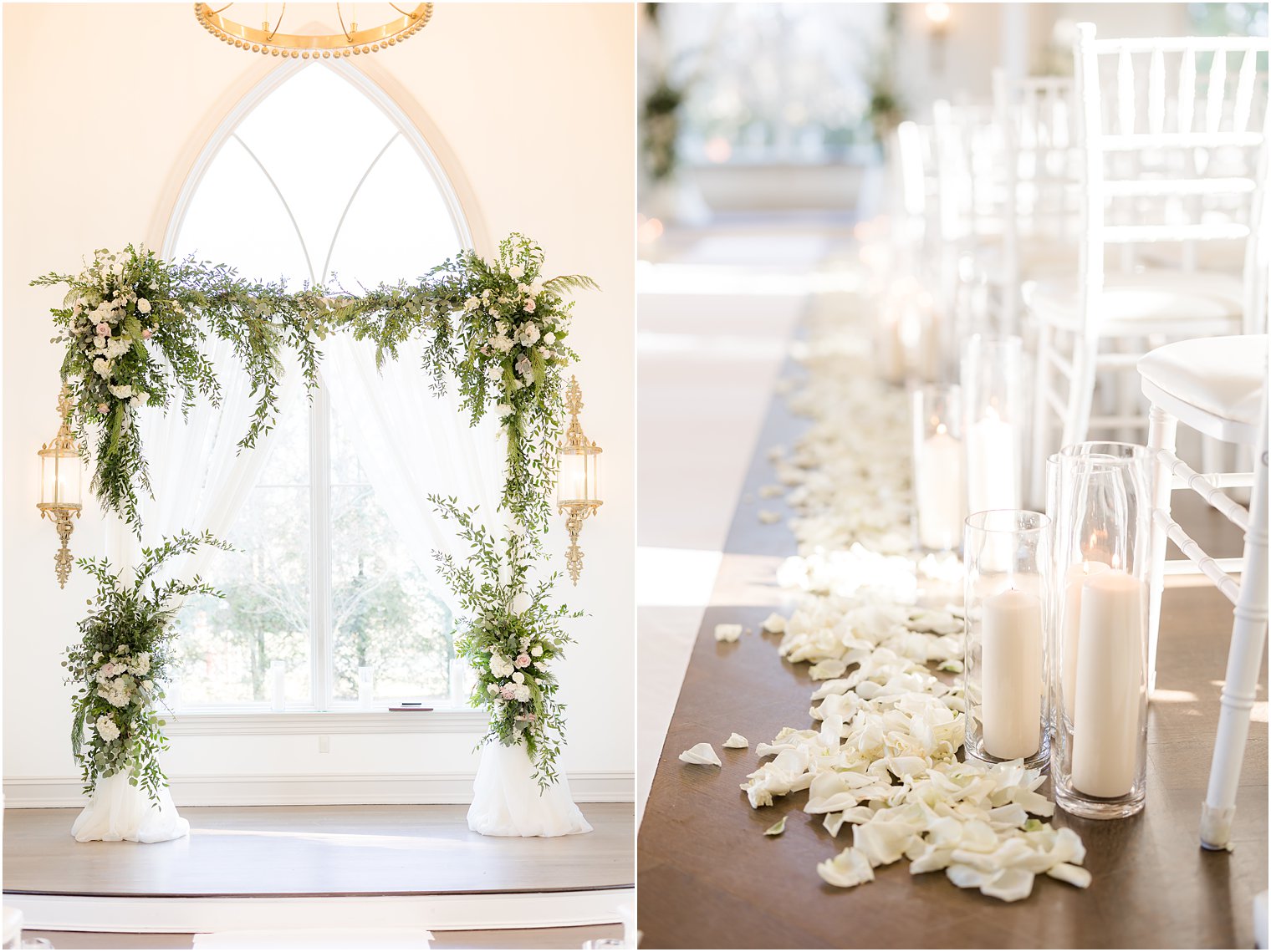 arbor covered in greenery and candles lining aisle at Park Chateau Estate