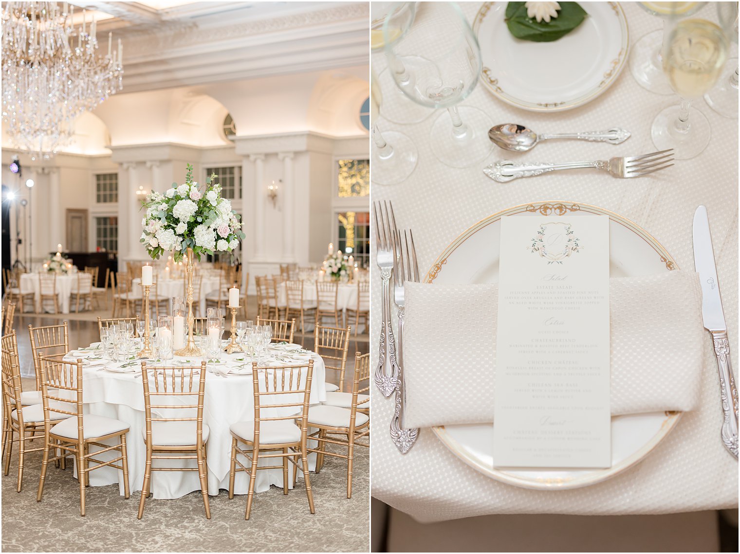 place setting for classic reception with ivory details at Park Chateau Estate