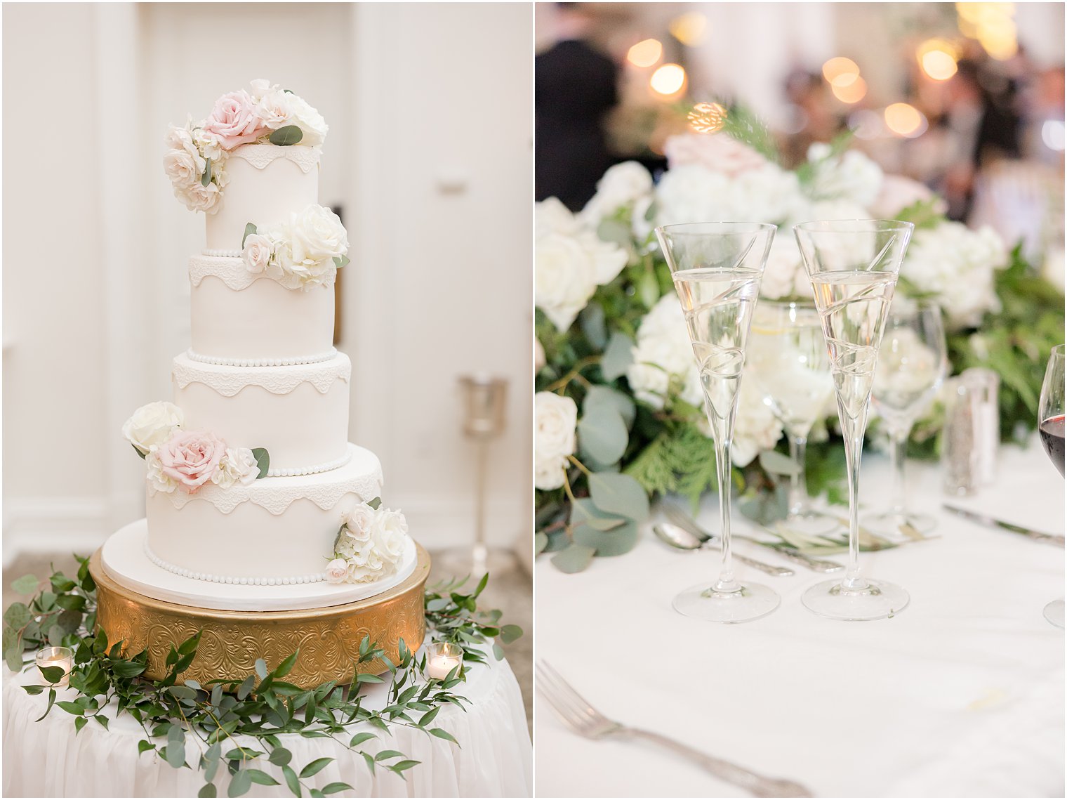 tiered wedding cake with pink and white flowers 