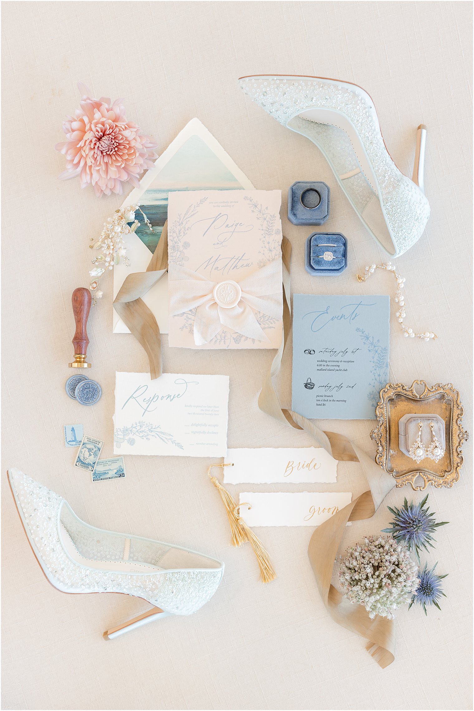 stationery set for spring wedding at Mallard Island Yacht Club