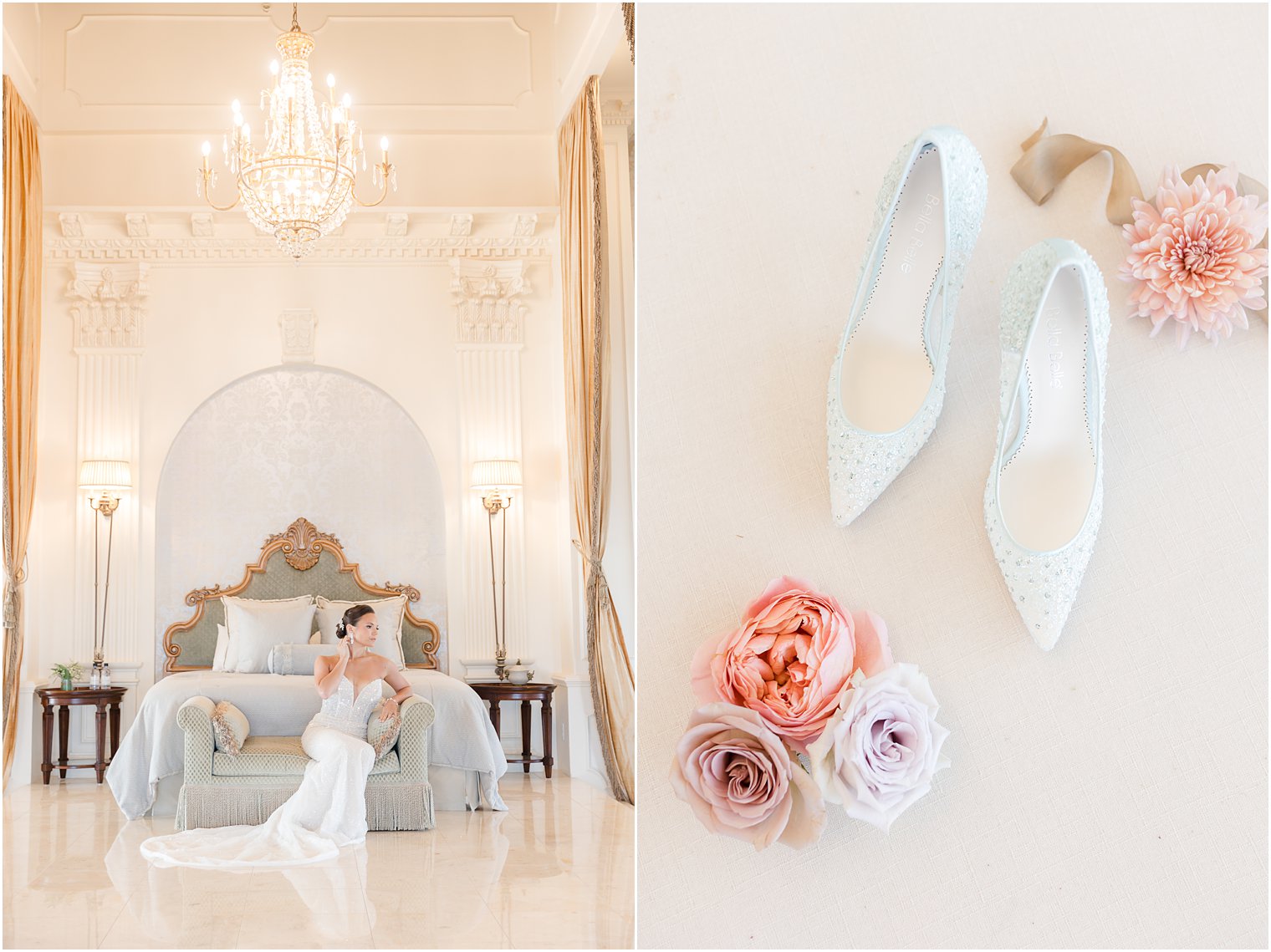 bride sits in bridal suite at Mallard Island Yacht Club