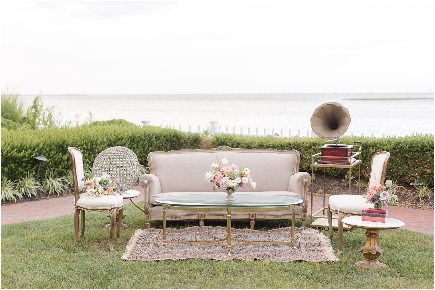 seating area for reception outside Mallard Island Yacht Club