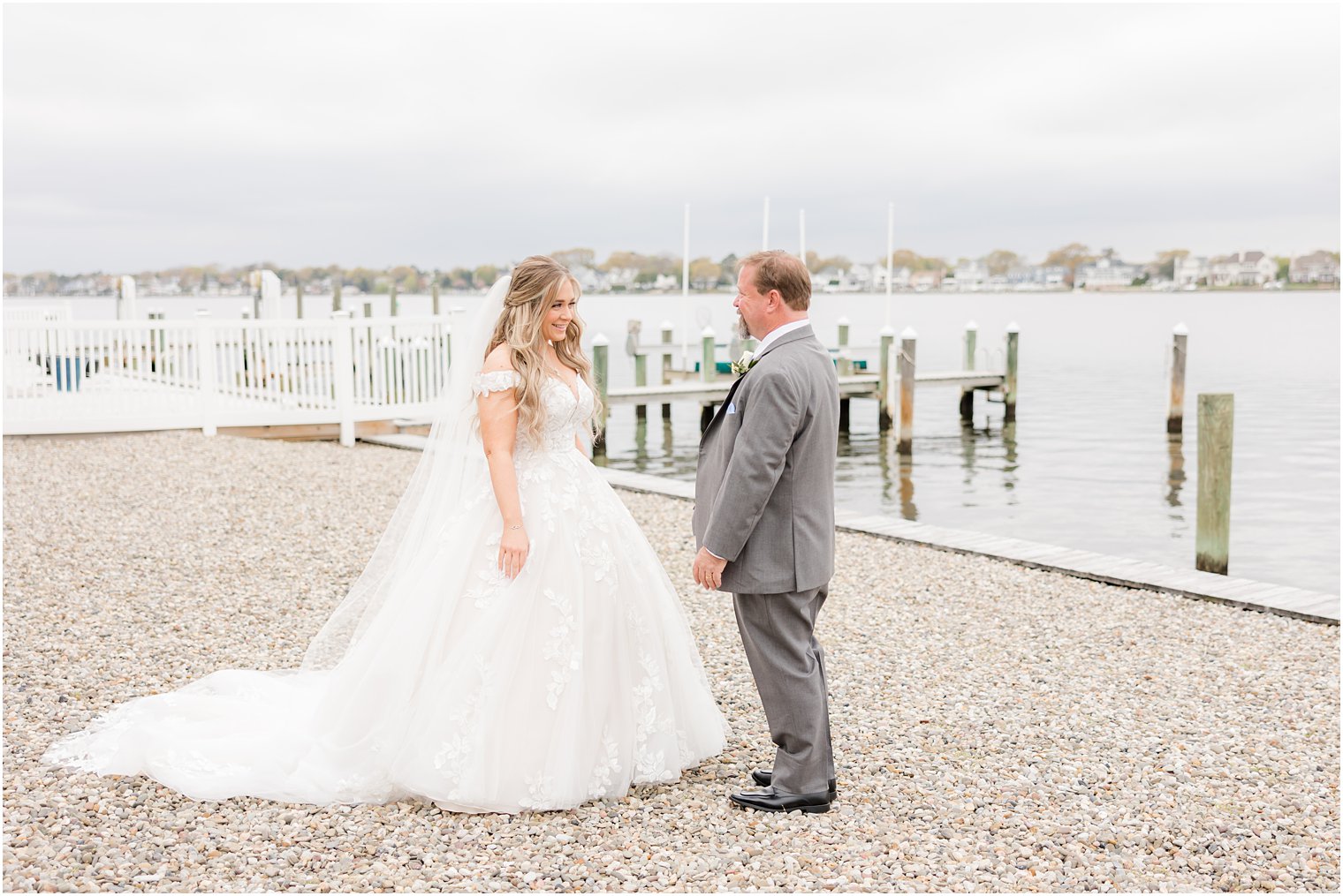 bride meets dad for first look outside Point Pleasant NJ airbnb