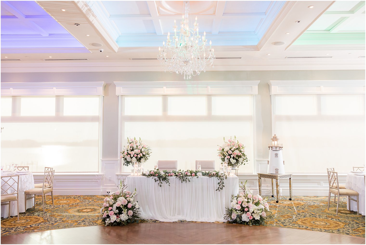 sweetheart table by window at Clark's Landing Yacht Club