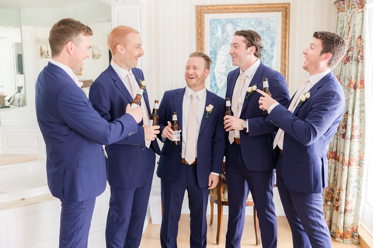 Groom and his best men celebrating at Bonnet Island Estate